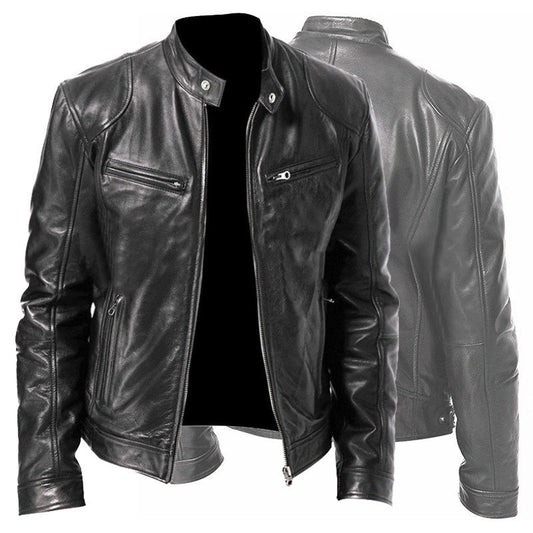 zip-up leather jacket for men