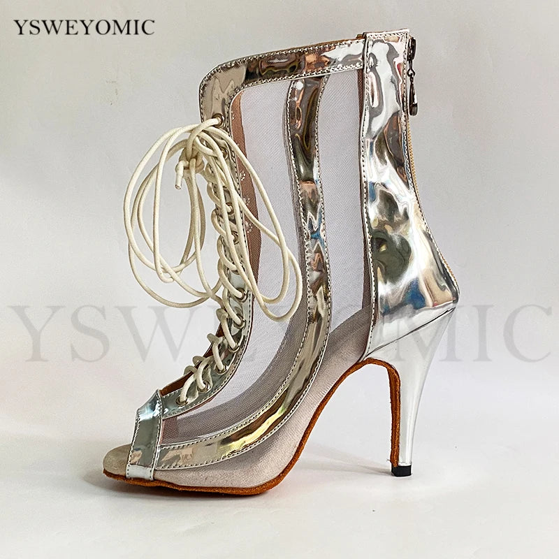 Silver black latin dance shoes