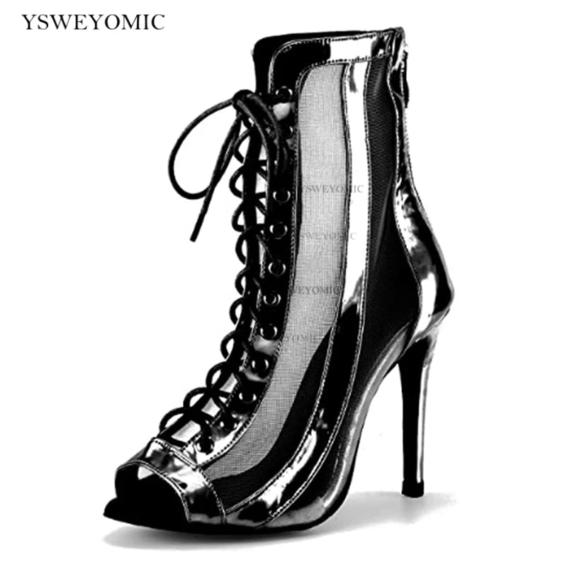 Dance Shoes - Women Shiny Leather Dance Boot - shiny knee high stage boots footwear