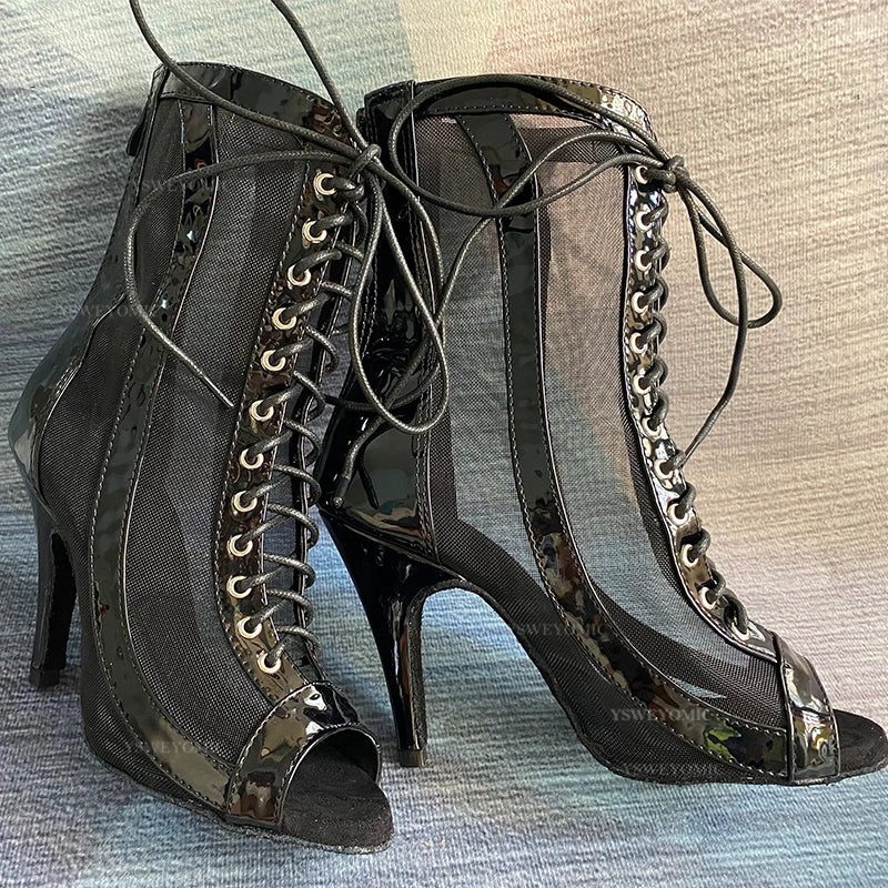 Dance Shoes - Women Shiny Leather Dance Boot - black gecko dance shoes footwear