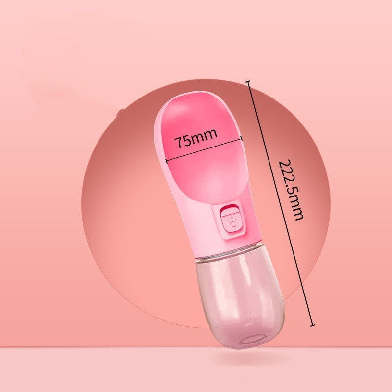 Pink portable water bottle with measurements on a pink background