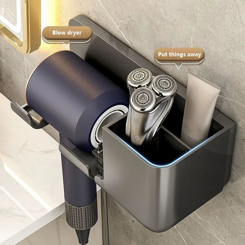 farmhouse hair dryer holder - Bathroom Accessories - Wall-Mounted Hair Dryer Holder with Storage Box