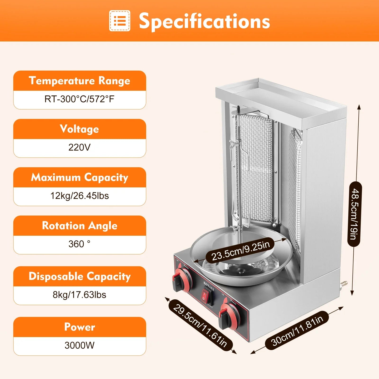 Vertical gas doner kebab machine
