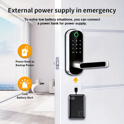 Fingerprint door lock with emergency usb power supply