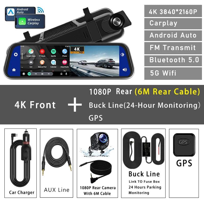 dash cam with rear camera - Automotive - Vehicle Electronics - Dash Cams - 10-inch 4K Dash Cam with rearview mirror