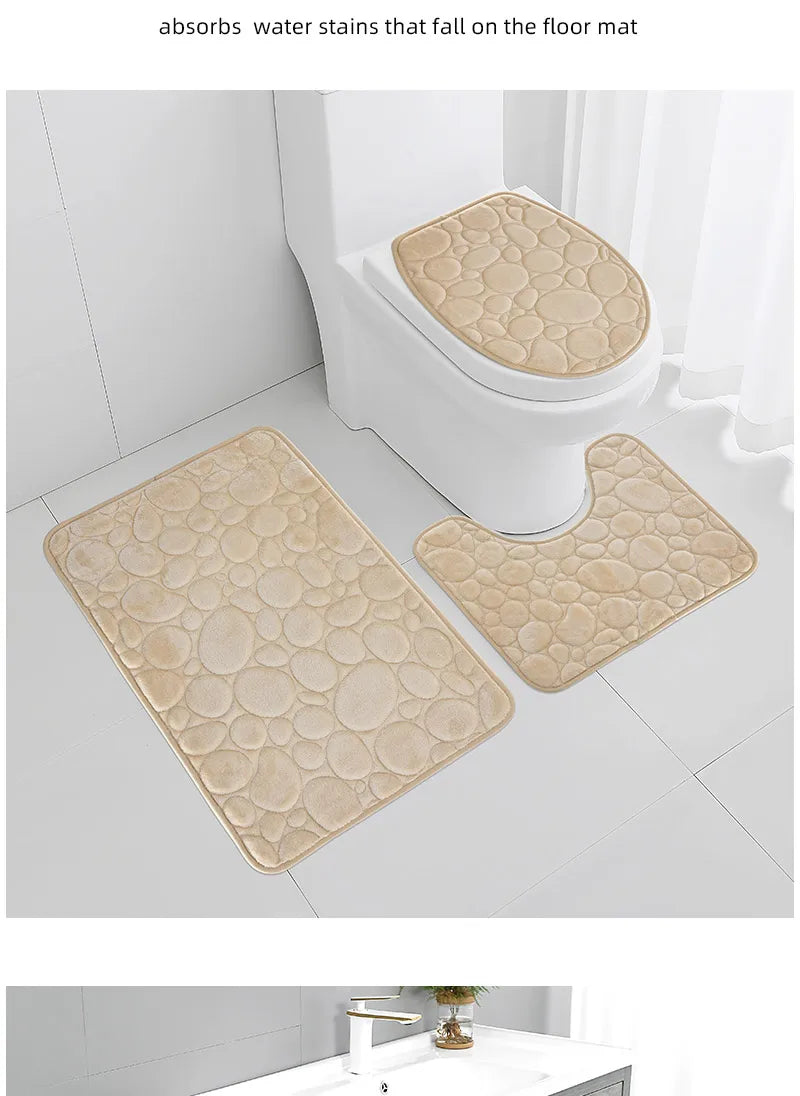 Solid color non-slip bathroom mat set