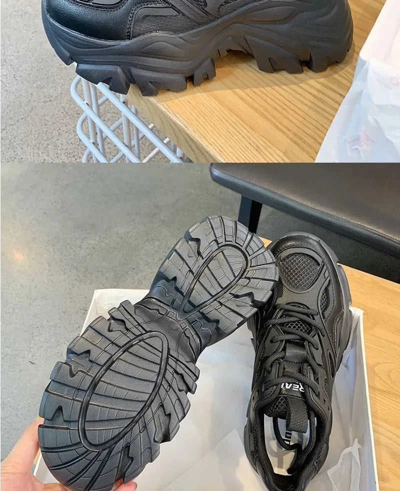 Footwear - Women-s Black Platform Sport Shoes - ultra flex 3.0 sneaker footwear