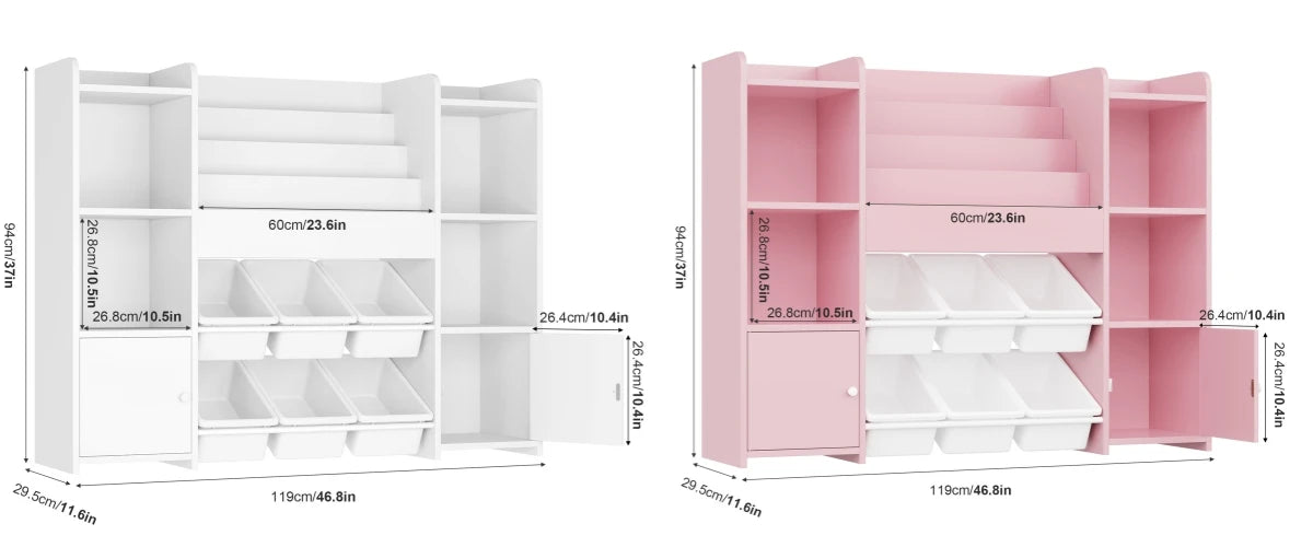 Toy organizer with bookshelf for nursery