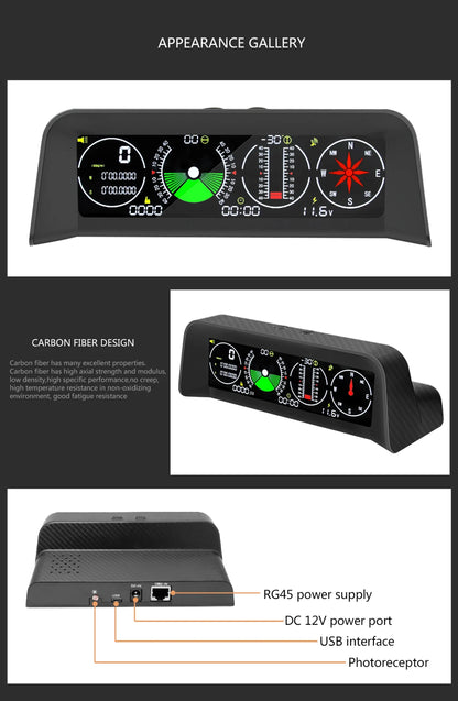 Car hud inclinometer pitch angle