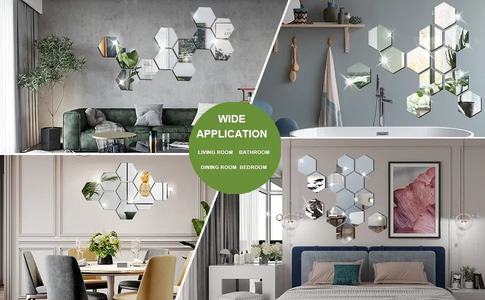 d hexagonal mirror sticker - Home Decor - 3D Hexagon Mirror Wall Sticker