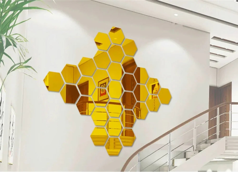 modern hexagon wall art - Home Decor - 3D Hexagon Mirror Wall Sticker
