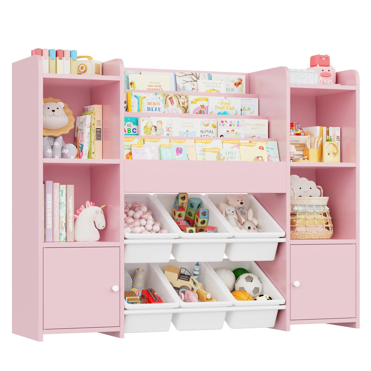 Wooden toy and book storage unit