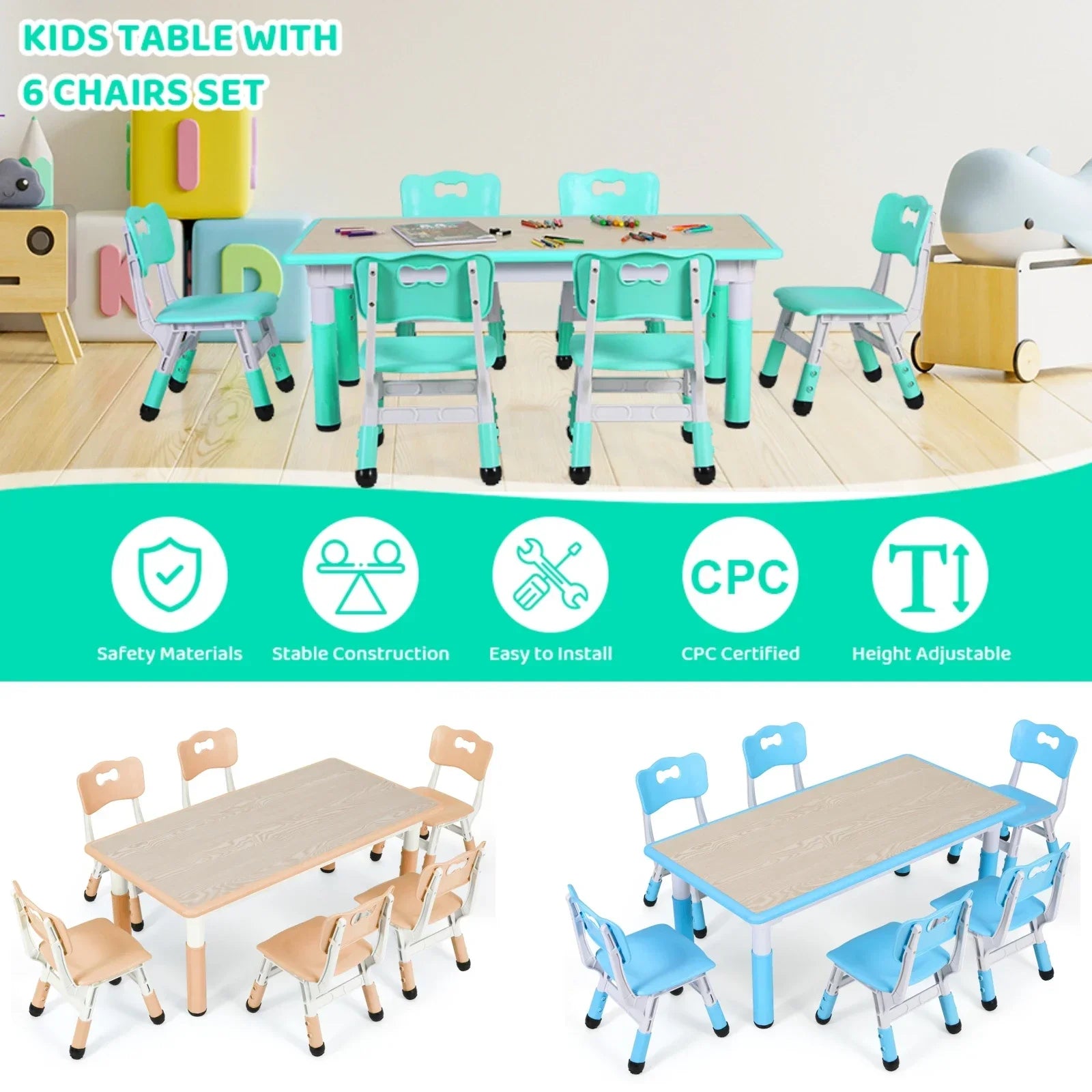 Adjustable kids table and chairs set