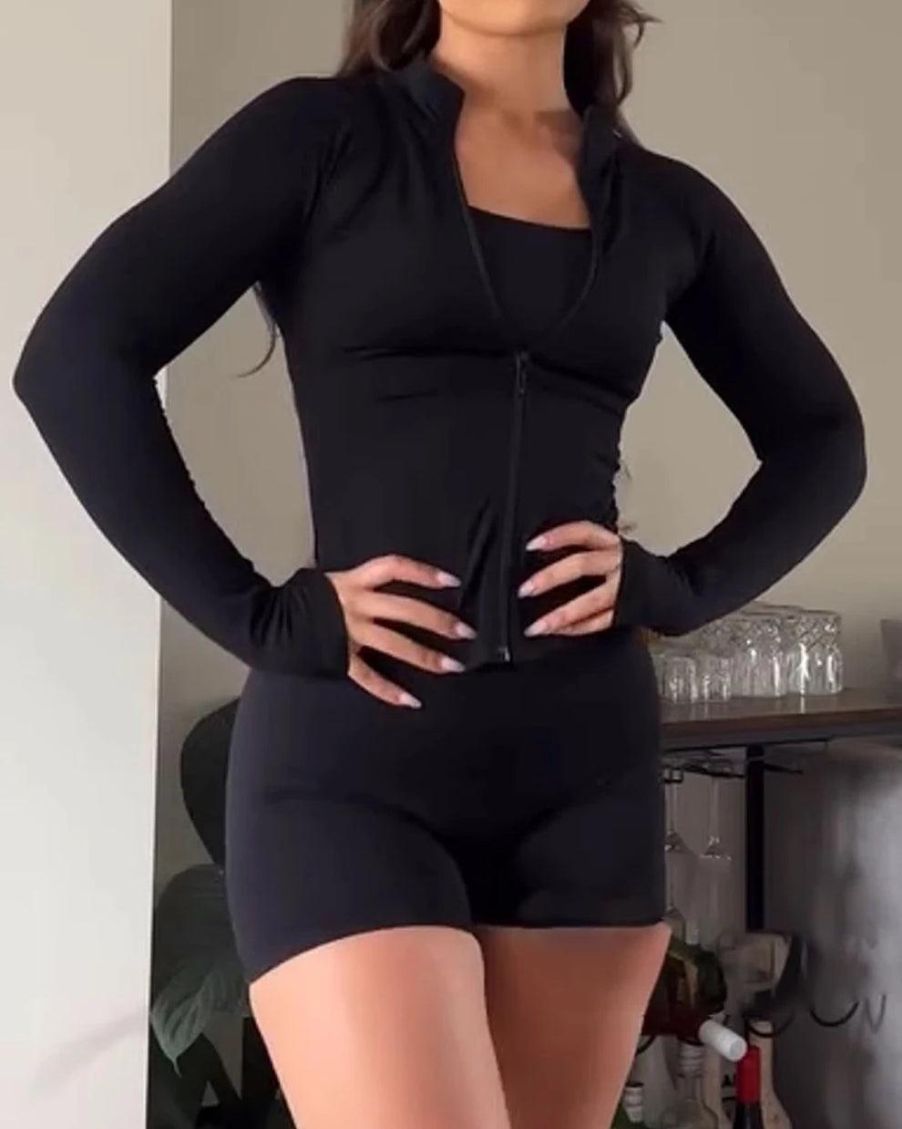 stretchy high neck fitness jacket - Sportswear - Women-s Long Sleeve Sports Jacket