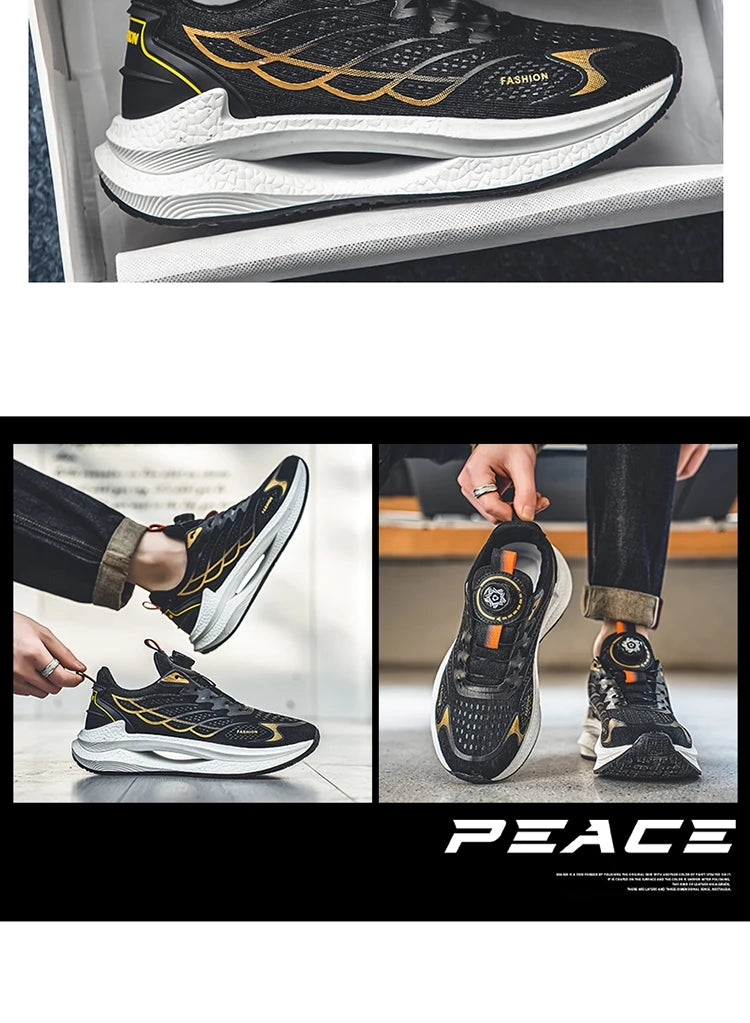 Breathable sports shoes with rotating buckle for men.