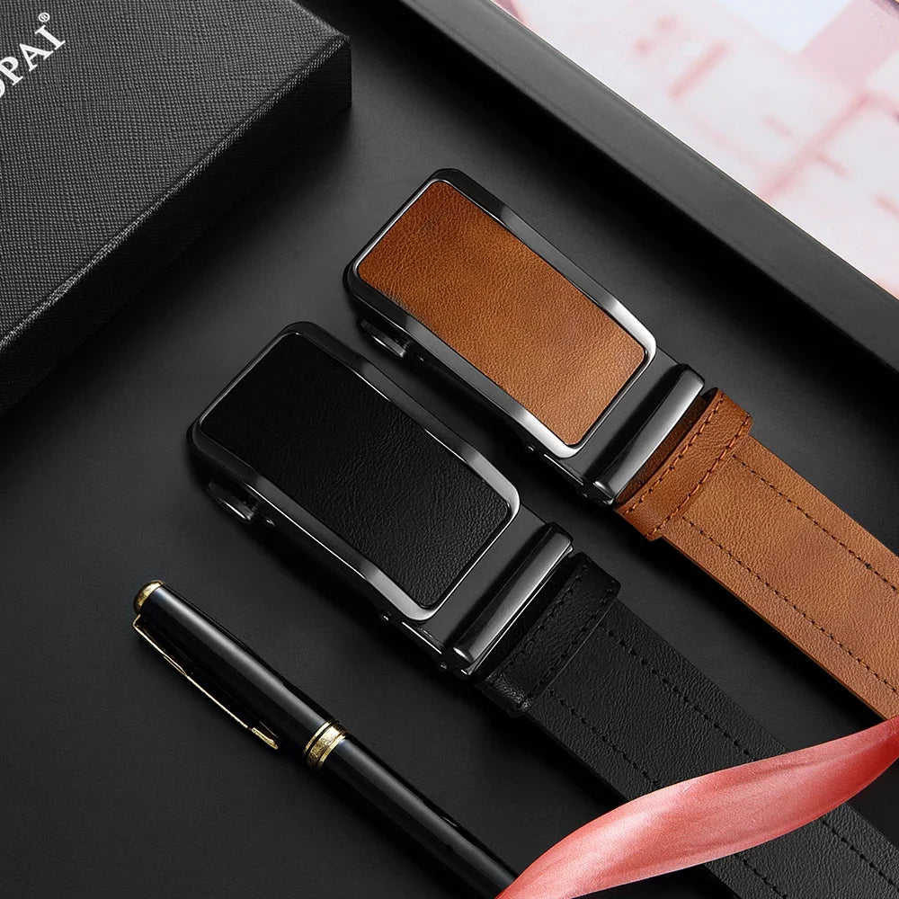 Men's adjustable leather ratchet belt