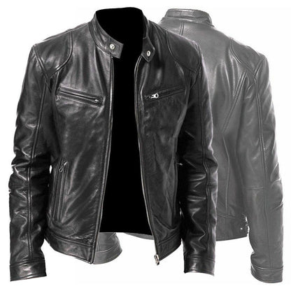zip-up leather jacket for men