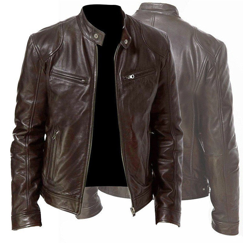 Brown leather jacket shown from front and back on a white background tom cruse 2026 style