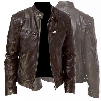 Brown leather jacket shown from front and back on a white background tom cruse 2026 style