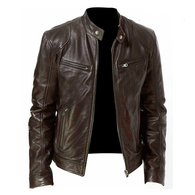 Brown leather jacket on a white background fashion style top choosen