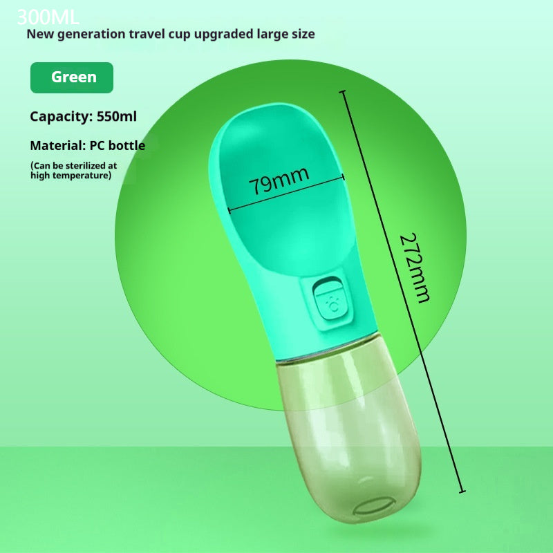 Green travel cup with measurements on a green background