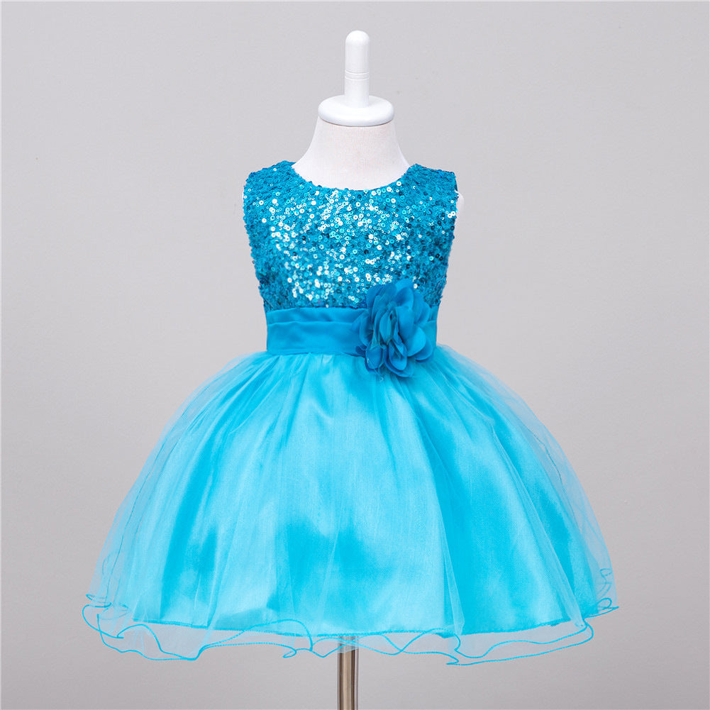 Turquoise sequin  Elegant Girls Dress for Birthday Celebration