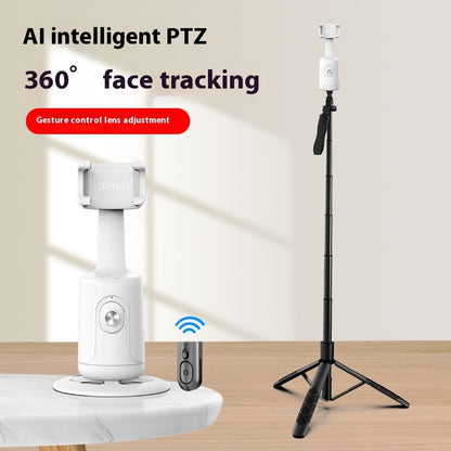 AI intelligent PTZ camera with tripod on a wooden surface AI rotation camera stand with gesture control