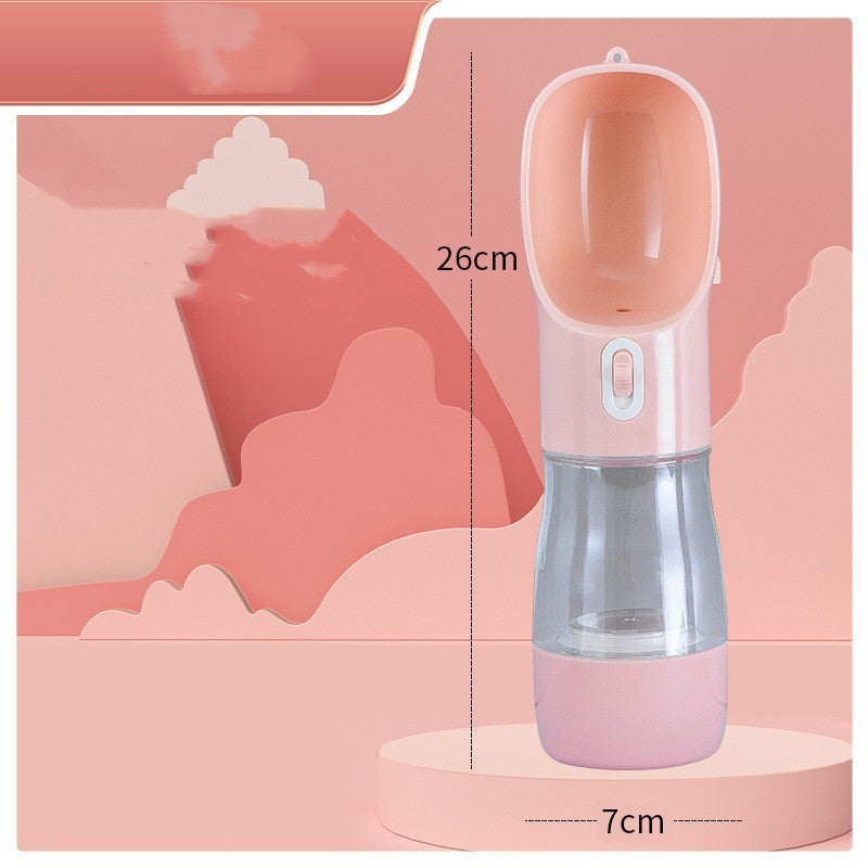 Pink water bottle with measurements on a pink background